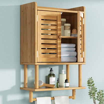 AmazerBath Bathroom Wall Cabinets, Bamboo Medicine Cabinets with Towel Bar, Wall Mounted Storage Cabinet with Adjustable Shelves, 2 Doors Over The Toilet Storage for Small Spaces,8.3x16.5x26. - WoodArtSupply