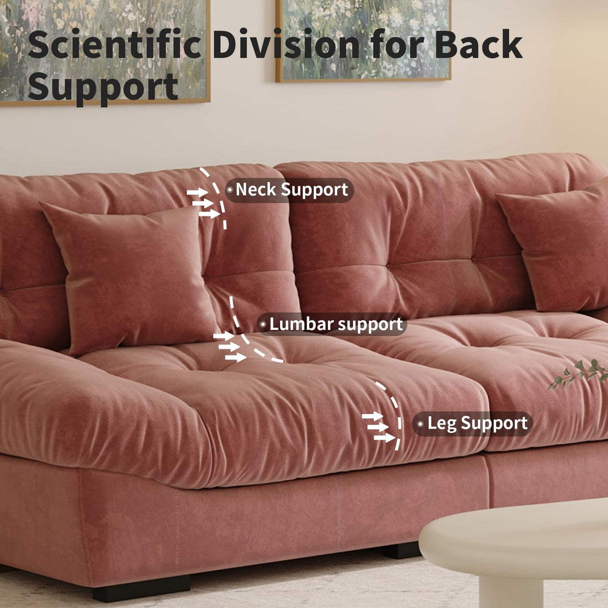 Cloud Modular Sectional Sofa,Scrub Velvet Minimalist Sofa Couch for Living Room, Curved Couch,Modern LoveSofa with 2 Pillows 3 Seater for Apartment Office Studio, Deep Seat Couches (Pink, 89inch) WJShome