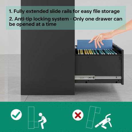 Letaya 5 Drawer File Cabinet with Lock,Metal Lateral Filing Cabinets for Home Office Hanging Files Letter/Legal/F4/A4 Size(Black-Requires Installation) Letaya