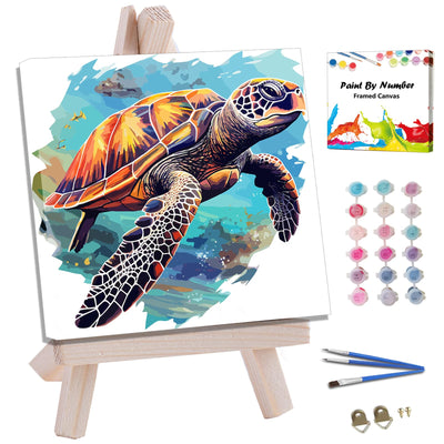 JUJUHOOD Abstract Turtle Framed Paint by Numbers Kit for Adults Beginner & Kids Ages 8-12, Ccean Turtle Paint by Number Without Easel, Simple Paint by Numbers for Gift Home Wall Decor (10x10Inch)