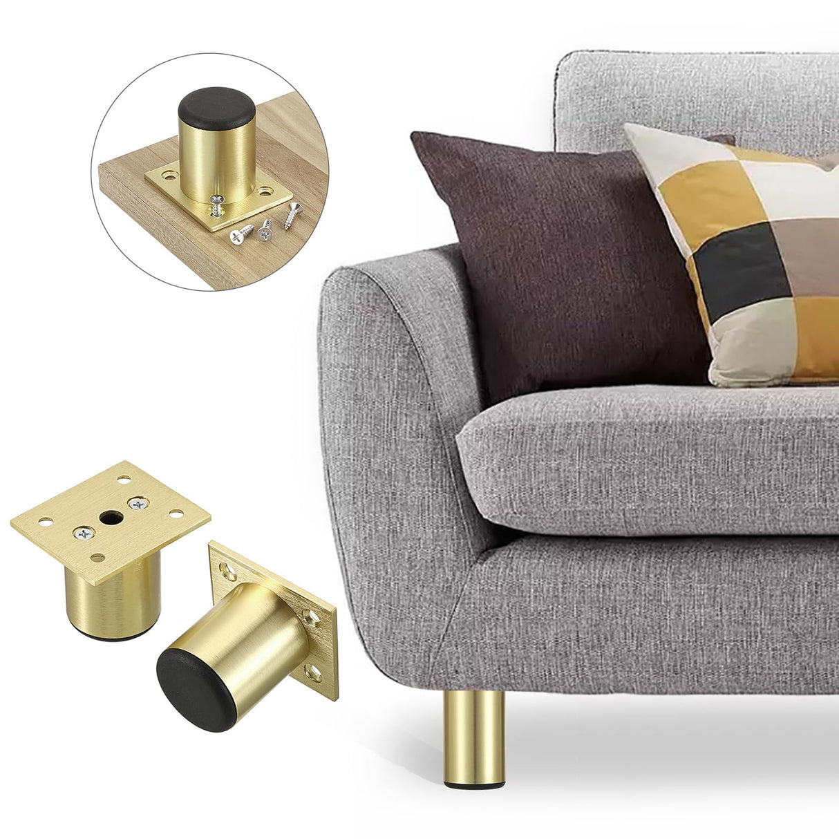 Sumnacon 4PCS Aluminium Alloy Furniture Legs - Round Adjustable Sofa Legs Furniture Cabinet Legs, 2 Inch Funiture Feet for Cabinet Desk Table Chair Sofa Bed, Gold Sumnacon