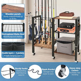 3-Tier Fishing Rod Holder, Garage Fishing Rod Rack, Fishing Rod Organizer for 12 Rods, Space Saving Fishing Pole Storage System for Garage Boat RV Basement, with Wheels Hooks and Storage Bag COLCUT