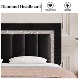 HOMBCK Queen Bed Frame, Upholstered Bed Frame with Diamond Headboard and Footboard, Black Queen Bed Frame with Velvet Vertical Channel Tufted Headboard, No Box Spring Needed, Easy Assembly, Black HOMBCK