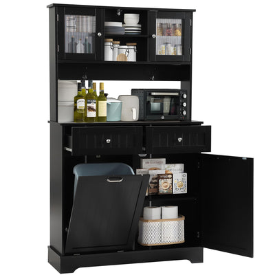 LOUVIXA 68.4" Kitchen Pantry Storage Cabinet, Freestanding Cupboard with 3 Cabinets, 2 Drawers and 1 Tilt Out Trash Cabinet, Tall Storage Cabinet for Kitchen, Dinning Room, Living Room (Black)