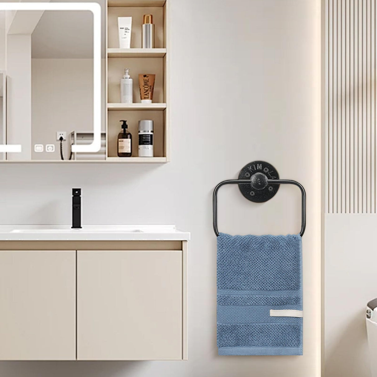 Jeasor 4-Pieces Industrial Pipe Bathroom Towel Ring Kit DIY Wall Mount Accessories Kit Includes Robe Hook Towel Bar and Towel Ring (18 inch) Jeasor