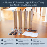 Ash Wood Furniture Legs - Premium Mid Century Legs for Sofa, Chair, Table, Dresser, Bed, Cabinet, Ottoman - Our Wooden Legs Are Easy To Install & Include Installation Hardware - Set of 4, 8 Inches Airy Abode