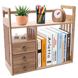 Bamboo Desktop Bookshelf with 3 Drawers – Organiser for Office and Home WINNIESHOP