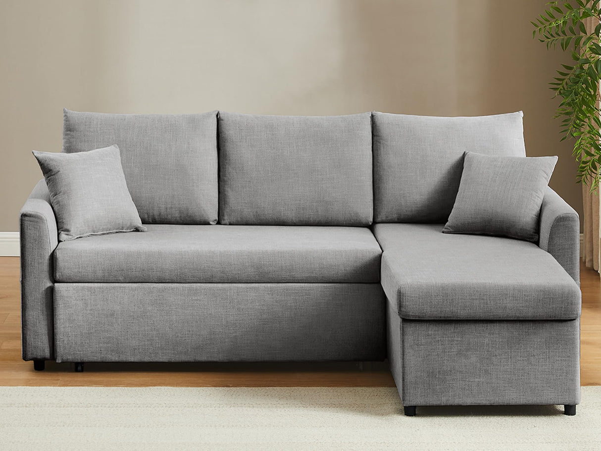 ODIKA L Shaped Convertible Sleeper Sofa Bed, 84" Sectional Couch for Living Room - Pull Out Bed, Reversible Chaise with Storage, Dual USB-C Charging, Removable & Washable Dark Grey Linen Covers ODIKA