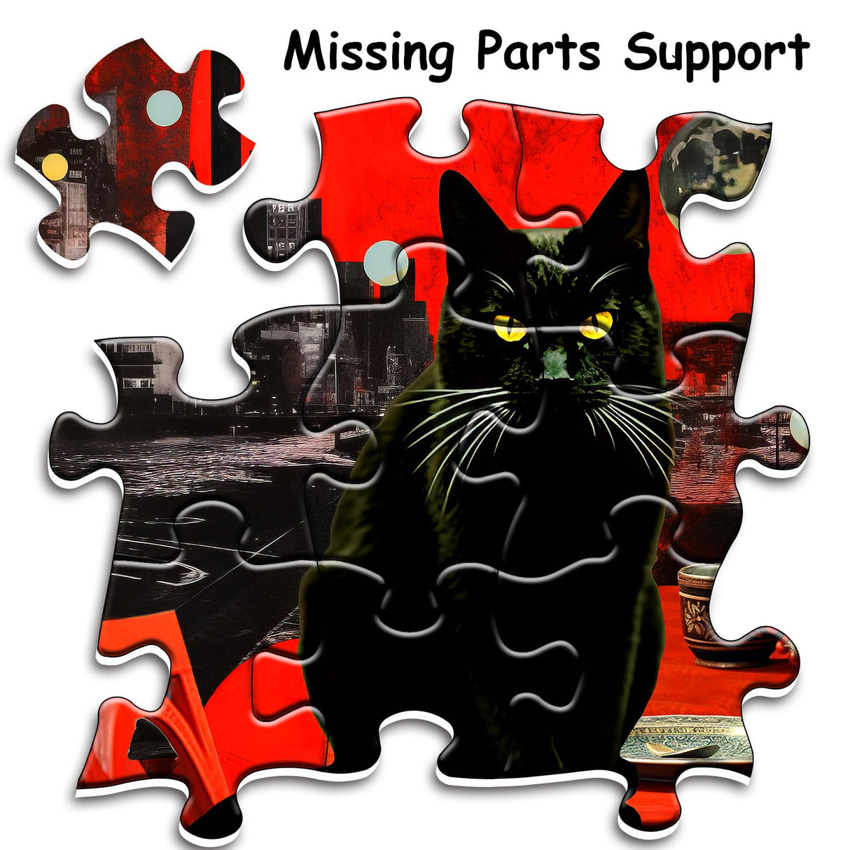Vintage Cat Puzzles for Adults 1000 Pieces, Impossible Black Cat Art Jigsaw Puzzles, Hard Retro Kitty Kitten Animal Puzzle PPuzzling