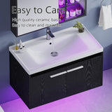 4ever2buy 31" Black Bathroom Vanity with Sink, Floating Bathroom Sink Cabinet with LED Light, Modern Clearance Bathroom Vanities with 2 Doors & Metal Handles 4ever2buy