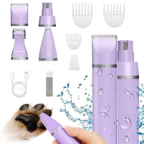 Veeconn Dog Grooming Clippers Kit-Electric Rechargeable Cat Trimmer Tools-Cordless Quiet Pet Nail Paw Grinder-4 in 1 Multifunctional Low Noise Shaver-Razor for feet Face Ears Toenail Eye Veeconn