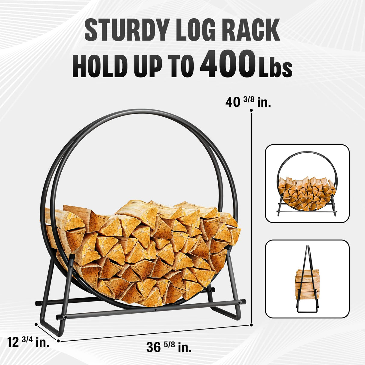 IDZO 41in Firewood Rack, 400lbs Load Capacity, Rust Resistant Steel, Black, Wood Storage IDZO