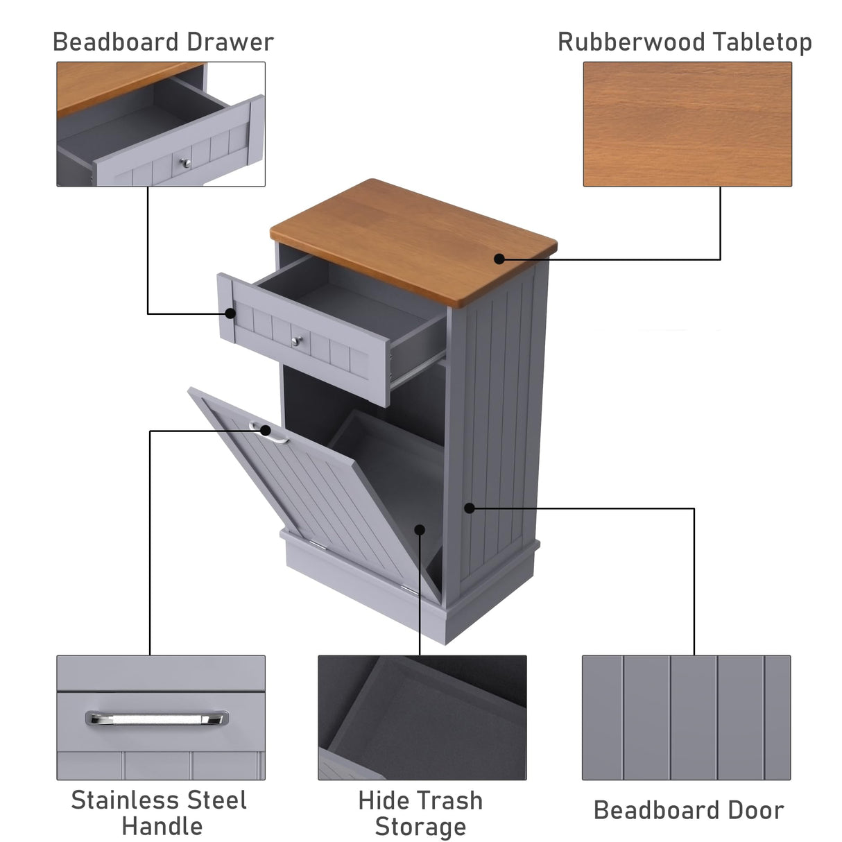 Betterhood Tilt Out Trash Cabinet 10 Gallon Wooden Free Standing Laundry Sorter Cabinet,Recycling Cabinet with Hideaway Drawer,Tilt Out Trash Cabinet Can Bin Kitchen Betterhood