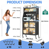 haiorjun Bakers Rack with Storage Cabinet, 66" Tall Kitchen Pantry Cabinet with Microwave Stand, Wheels, Doors and Metal Pegboard Panels for Living Room, Dining Room,Black haiorjun
