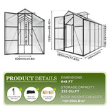 Vigo huseeo 7.2FT High 6*8.2FT Greenhouse for Outdoors,Polycarbonate Greenhouse with Stronger Wind Protection and Roof Vent,Walk-in Large Aluminum Sunroom Winter Proof,Black Vigo huseeo