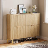 DAMCROP Fluted Shoe Cabinet Storage with 4 Flip Drawers, Wood Narrow Hidden Shoe Cabinet with Metal Legs & Adjustable Shelf for Entryway, Freestanding Slim Shoe Rack Organizer for Hallway Living Room DAMCROP