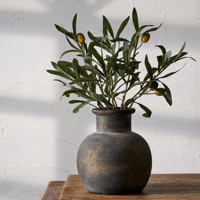 SIDUCAL Ceramic Rustic Farmhouse Vase | 6 Inch Pottery Decorative Flower Vase for Home Decor | Boho Vase | Terracotta Vase for Table, Living Room, Bathroom Decoration, Shelf Decor, Mantel, Bronze