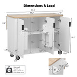 Yayzy 51”W Farmhouse Rolling Kitchen Island with Drop-Leaf Table, Grooved Panel Design, Kitchen Island Cart with Storage Shelves, Towel Rack & Wheels, White Ash Yayzy