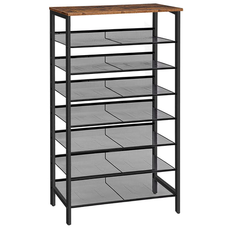 HOOBRO 8-Tier Shoe Rack, Large Capacity Shoe Shelf, Shoe Storage Organizer for 21-28 Pairs of Shoes, Front Door Entrance, Entryway, Hallway, Closet, Space Saver, Rustic Brown and Black BF18XJ01 HOOBRO