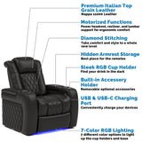 Valencia Tuscany Home Theater Seat - Nappa Leather Power Recliner with Cool Gel Memory Foam, USB-C/USB-A Charging, RGB LED Lights, Adjustable Lumbar & Headrest (Row of 3, Black) VALENCIA THEATER SEATING