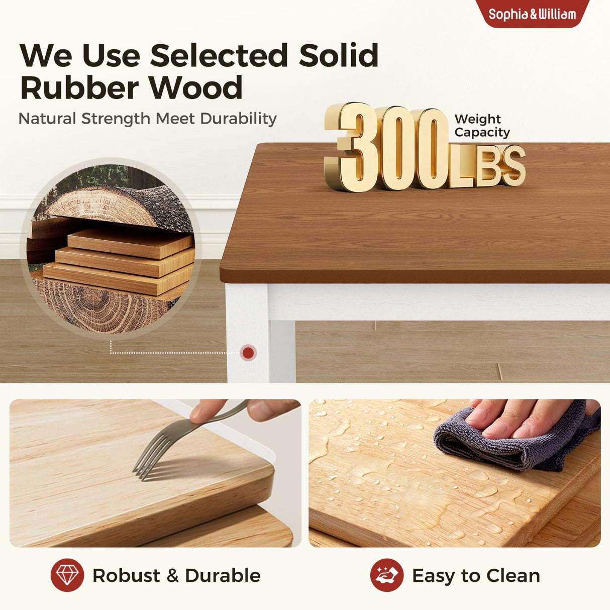 Sophia & William 5 Piece Dining Table Set for 4, Wood Kitchen Table and Chairs,Space-Saving Farmhouse Dining Sets,Walnut & White Sophia & William