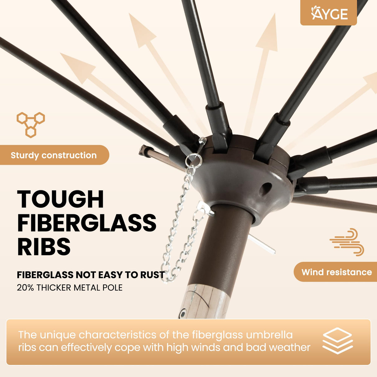 Ayge 9FT Large Outdoor Patio Umbrella Market Table Umbrella-UV Resistant, Easy Push Button Tilt and Crank, 8 Sturdy Fiberglass Ribs Heavy-Duty Pool Umbrella for Deck, Backyard,Garden, Yard,Black Ayge