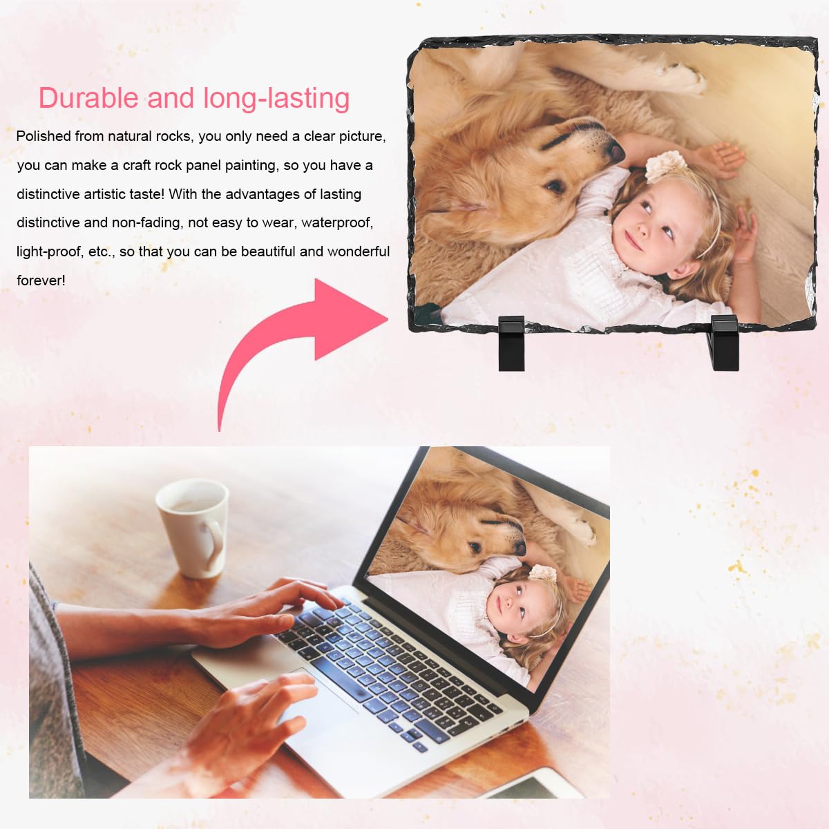 Enenes 6 x 8 Inch Sublimation Blank Slate, 3 PCS Rectangular Custom Stone Slate, Picture Frame Matte Heat Transfer Rock Photo Plaque Enenes