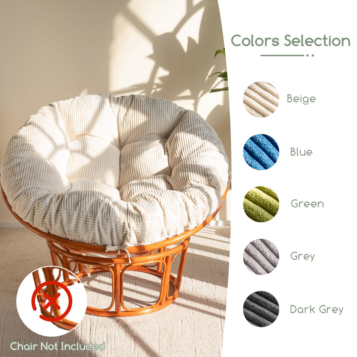 HIGOGOGO Papasan Chair Cushion with Corduroy Cover (Without Chair), 48 x 48 Inch Supportive Cushion, Overstuffed Chair Cushion,Beige HIGOGOGO