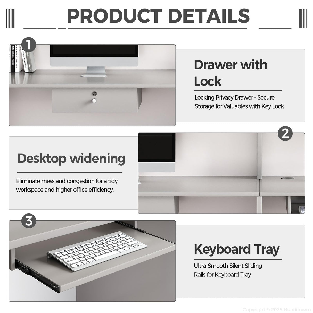 Huariifowm Modern Reception Counter, Office Reception Stand with Drawers Front Desk Reception Room Table with Keyboard Holder for Office (Grey/Regular Type, 86.61" L*23.62" W*39.37" H) Huariifowm