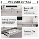 Huariifowm Modern Reception Counter, Office Reception Stand with Drawers Front Desk Reception Room Table with Keyboard Holder for Office (Grey/Regular Type, 86.61" L*23.62" W*39.37" H) Huariifowm