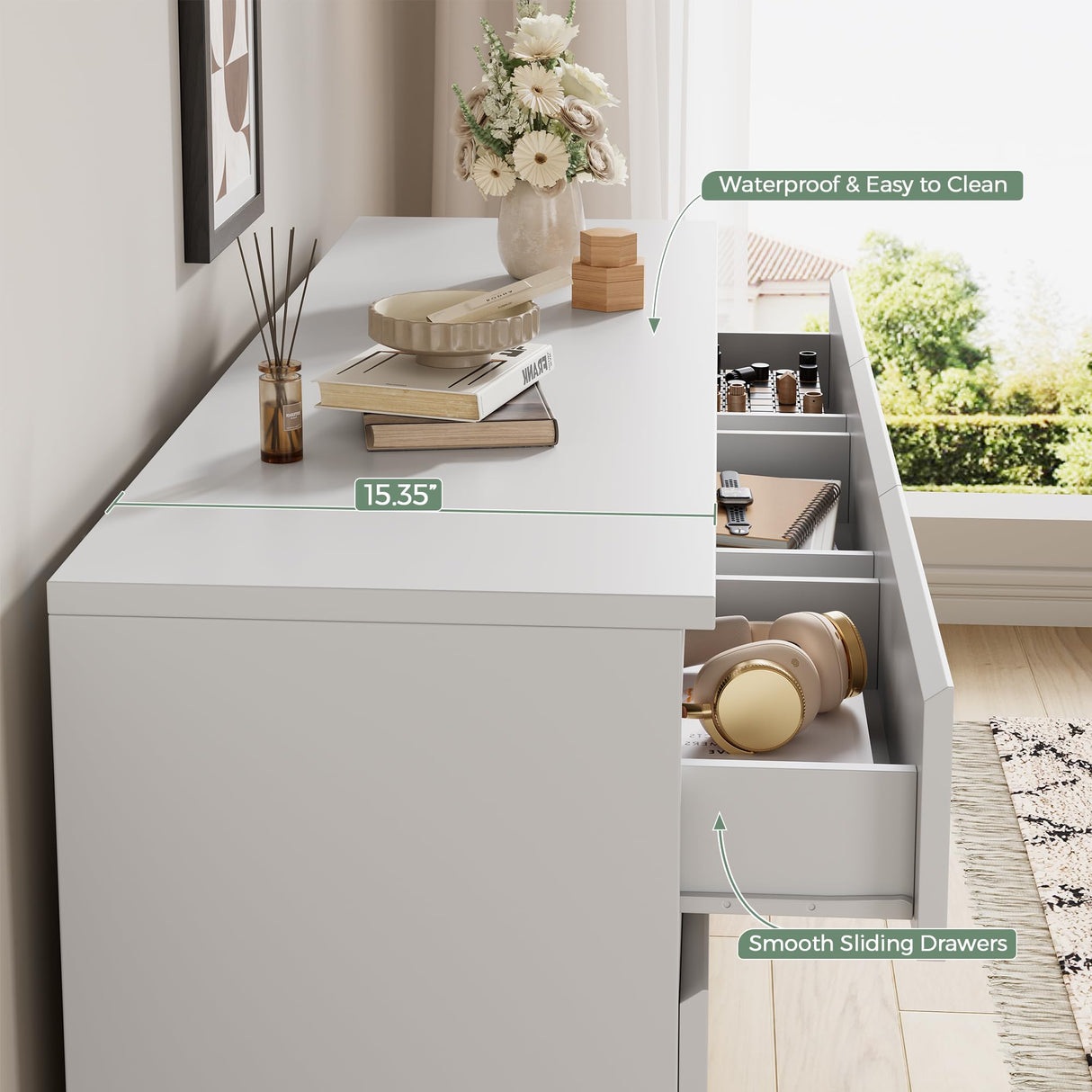 Jocoevol Modern White 9 Drawer Dresser for Bedroom, Simply Chest of Drawers, Wood Storage Dresser with Deep Drawers for Living Room Hallway Entryway, White Jocoevol