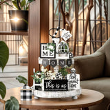 Tiered Tray Decor Set for Rustic Home Country Kitchen Dining Room Living Room Table Decorations Farmhouse Modern White and Black Tray Decorative with Wooden Beads and Board (No Tray) MKER HOME