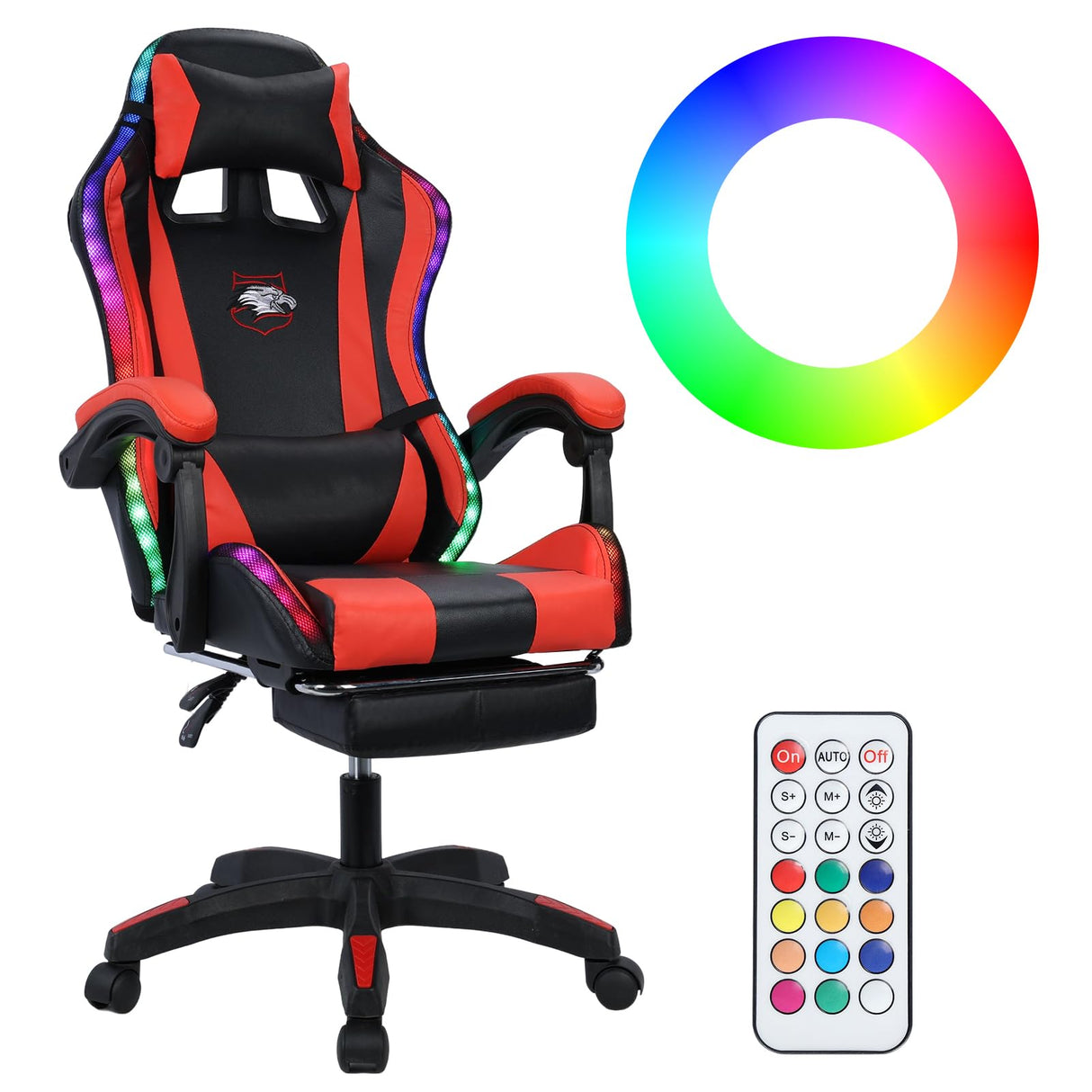 Gaming Chair,Computer Chair with Footrest and Lumbar Support,Height Adjustable Game Chair with 360° Swivel Seat and Headrest for Office&Gaming,Office Chair with Bluetooth Speakers&LED RGB Lights (Red) NEREIDS NET
