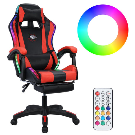 Gaming Chair,Computer Chair with Footrest and Lumbar Support,Height Adjustable Game Chair with 360° Swivel Seat and Headrest for Office&Gaming,Office Chair with Bluetooth Speakers&LED RGB Lights (Red) NEREIDS NET