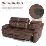 Olodumare Genuine Leather Manual Reclining Sofa with Console, Drop Down Table, Cup Holders and Magazine Bag, 3-Seater Recliner, Mid-Century, for Living Room, Bedroom, Recreation Room-Brown Olodumare