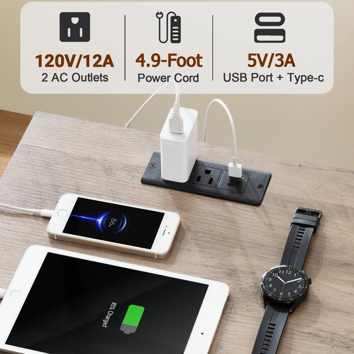 AMHANCIBLE Night Stand Set 2, Nightstand with Charging Station, End Tables Living Room with USB Ports and Outlets, Bedside Tables with Fabric Drawers for Bedroom, Greige HET05XGY AMHANCIBLE