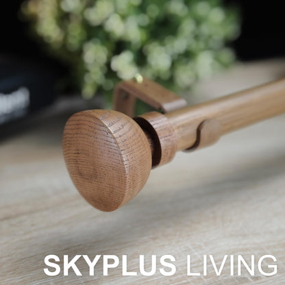 SKYPLUS LIVING Faux Wood Style Curtain Rod Set with Wood Grain Round Finial, 72-144 inch, Standard Single Drapery Rod for 1 Pack, 1 inch diameter, Adjustable Length