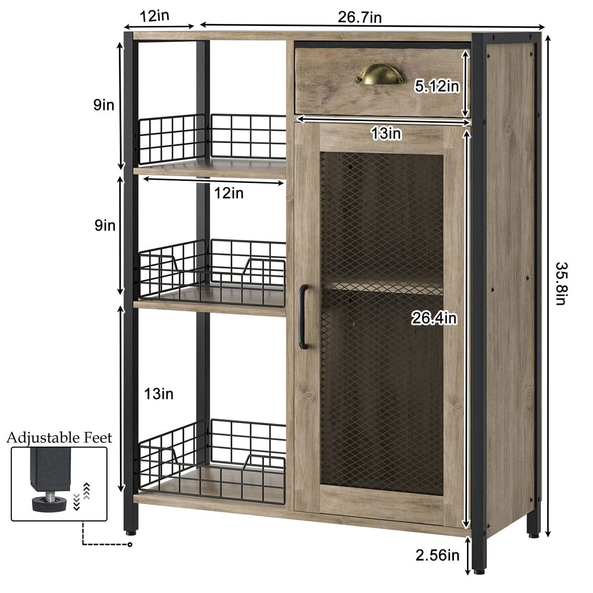 X-cosrack 3-Tier Adjustable Grey Coffee Bar Table with Fabric Drawer for Kitchen and Dining X-cosrack
