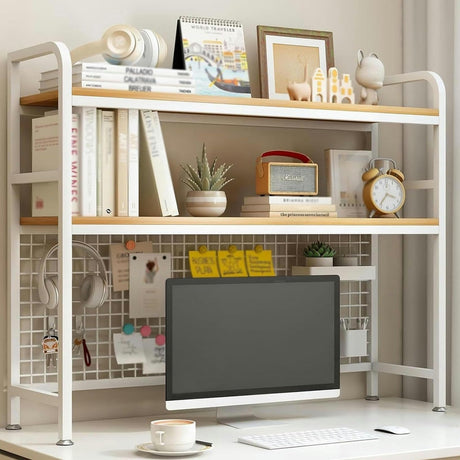 2-Tier Metal Desktop Bookshelf for Stylish Office and Dorm Storage YAFODUTE