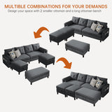 Convertible Sectional Sleeper Sofa with Storages, 100" U Shaped 4 Seater Couch with 2 Movable Ottomans and 1 Ottoman Bench Polyester Fibre for Living Room, Dark Grey Soscana
