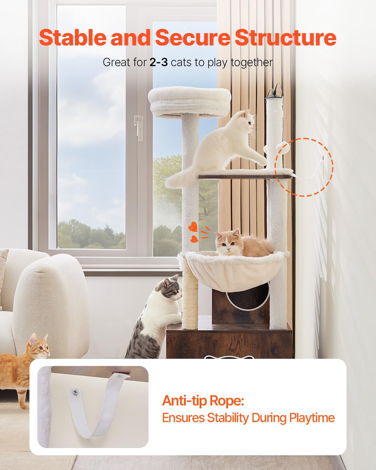 VEVOR Large Cat Tree with Litter Box Enclosure, 55.12 inches Tall, 2-in-1 Cat Tower, Multi-Level Cat Condo Furniture with Perches, Sisal Scratching Posts, Hammock, Big Kittens House for Indoor Cats VEVOR