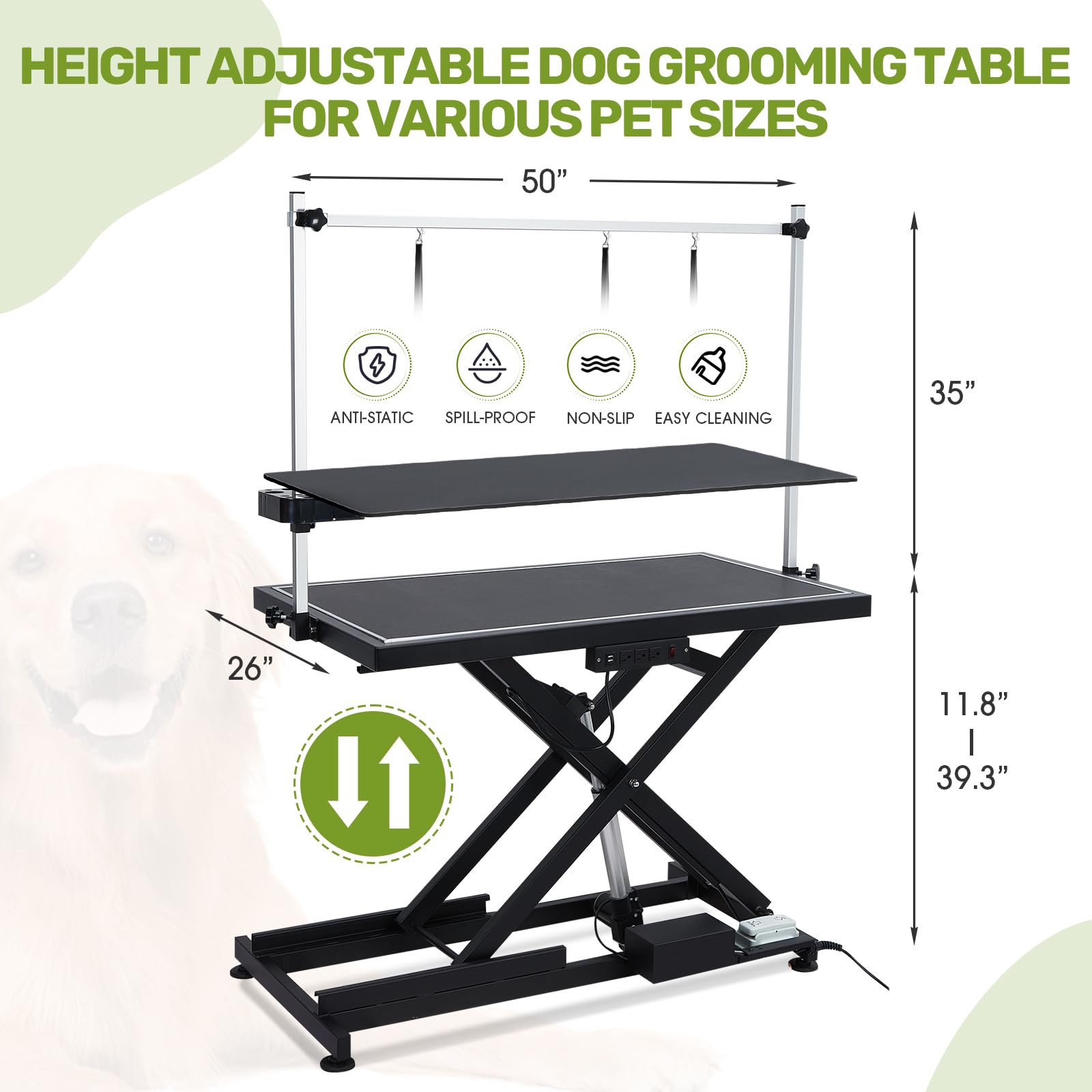 GarveeLife 50" Hydraulic Electric Dog Grooming Table,Heavy Duty X-Type Electric Lift Large Pet Grooming Table w/Aluminum Dog Grooming Arm,Anti Slip Tabletop,Tool Organizer/Dog Grooming Statio - WoodArtSupply