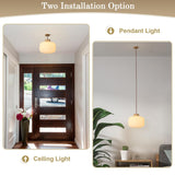 Flyrose Mid Century Modern Large Globe Pendant Light Milk Glass Single Pendant Light White Farmhouse Wood Pendant Lights Kitchen Island Dining Room Light Fixtures Over Table Flyrose