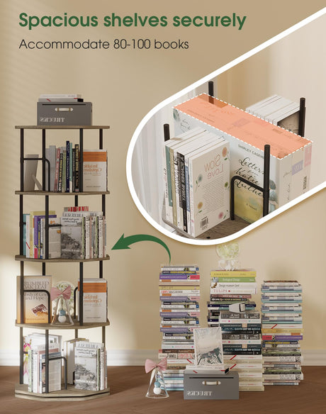 HOVANESTY 4 Tier Rotating Bookshelf, 360 Display Round Spinning Bookshelf Tower for Kids Room, Corner Shelf for Living Room, Office, Bedroom, Black HOVANESTY