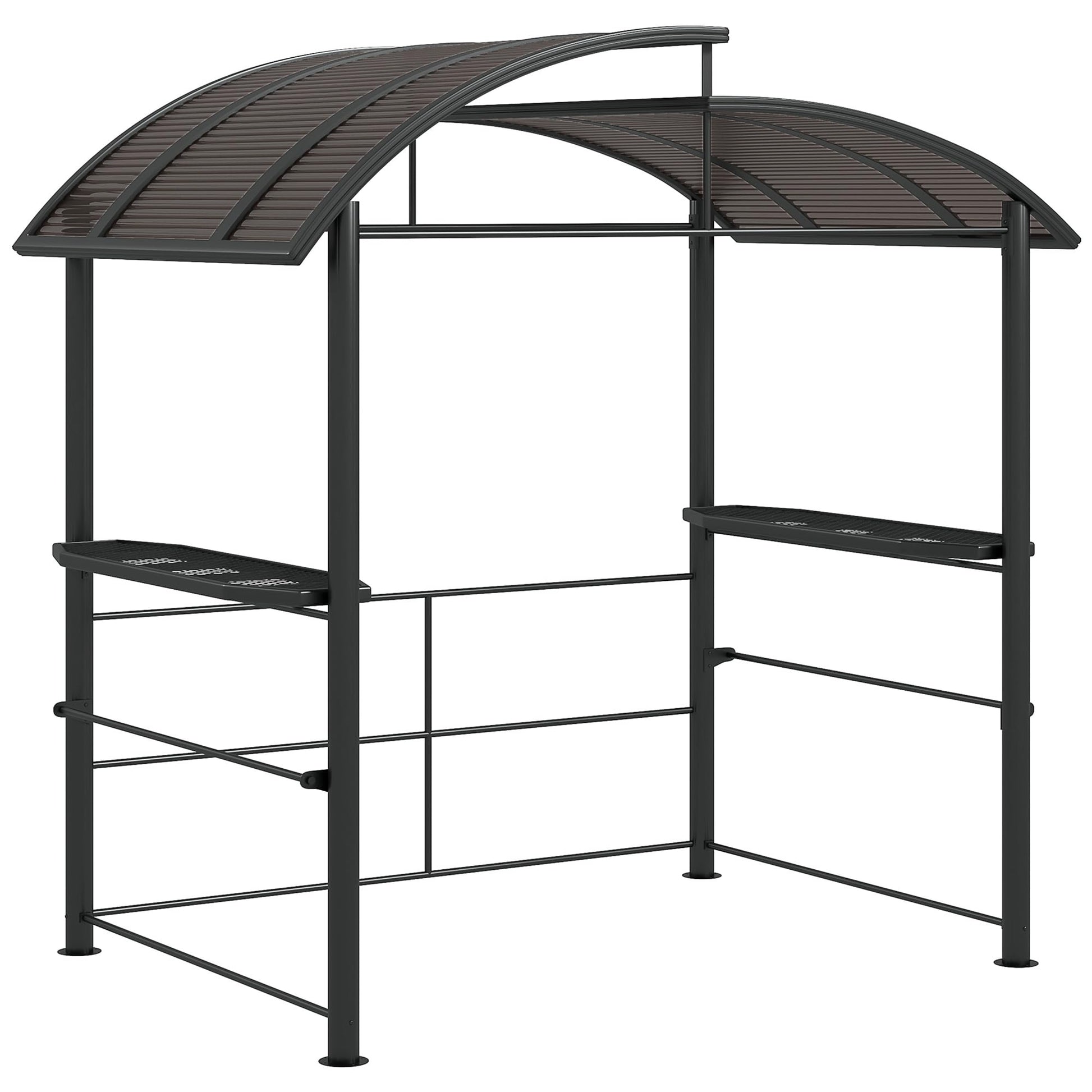 Outsunny 8' x 5' Grill Gazebo Shelter with Interlaced Vented Polycarbonate Roof, Outdoor BBQ Canopy with Side Shelves, Steel Frame for Garden, Patio, Backyard, Dark Gray - WoodArtSupply