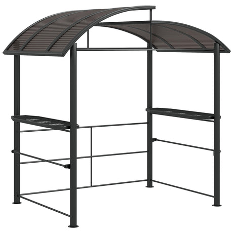 Outsunny 8' x 5' Grill Gazebo Shelter with Interlaced Vented Polycarbonate Roof, Outdoor BBQ Canopy with Side Shelves, Steel Frame for Garden, Patio, Backyard, Dark Gray Aosom