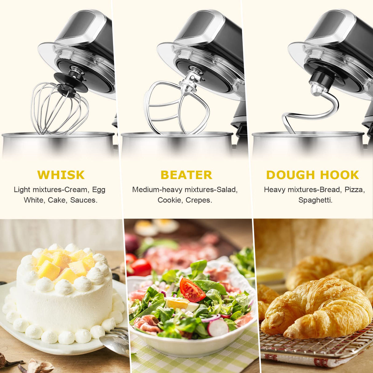 Kitchen in the box Stand Mixer,3.2Qt Small Electric Food Mixer,6 Speeds Portable Lightweight Kitchen Mixer for Daily Use with Egg Whisk,Dough Hook,Flat Beater (Black) Kitchen in the box