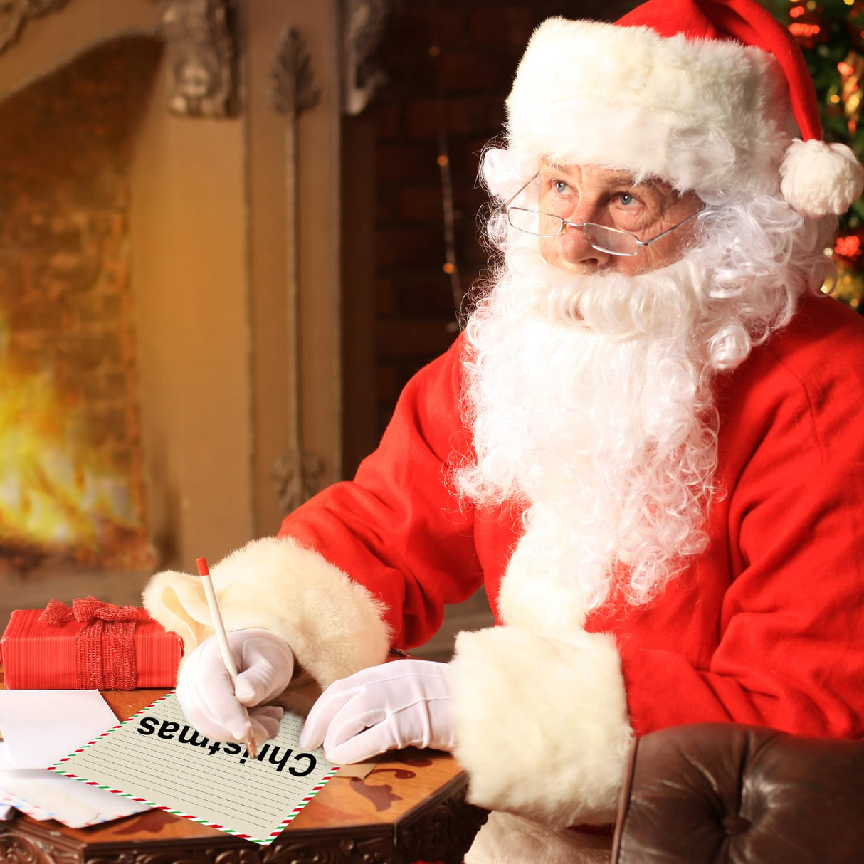 JarThenaAMCS 100Pcs Christmas Vintage Airmail Stationery Paper Set Red Green Border Lined Letter Writing Paper with Envelopes for Xmas Invitation Card Office Printing, 8.5" x 11" JarThenaAMCS