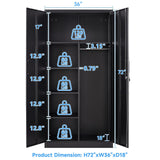 STANI Metal Storage Cabinet, 72" Locking Metal Storage Cabinet with Shelves and Hanging Rod, Metal Cabinet with 2 Doors and Lock for Home, Garage, Office (Black) STANI