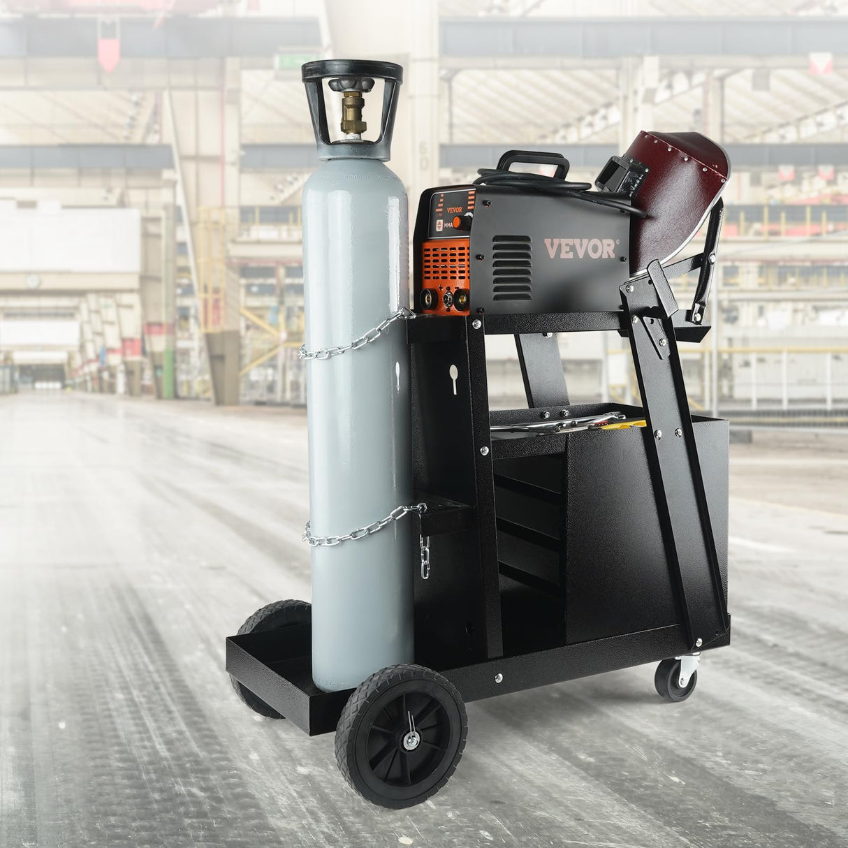 VEVOR Welding Cart, 2-Tier 4 Drawers Welder Cart with 265LBS Static Weight Capacity, 360° Swivel Wheels, Tank Storage Safety Chains, Heavy Duty Rolling MIG Welder Cart for Mig Welder and Plasma Cutter VEVOR